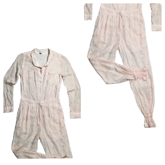 YFB | Levi Eyelet Jumpsuit in Sea Salt Oil Wash (Lt. Pink) Size Small - Picture 5 of 15